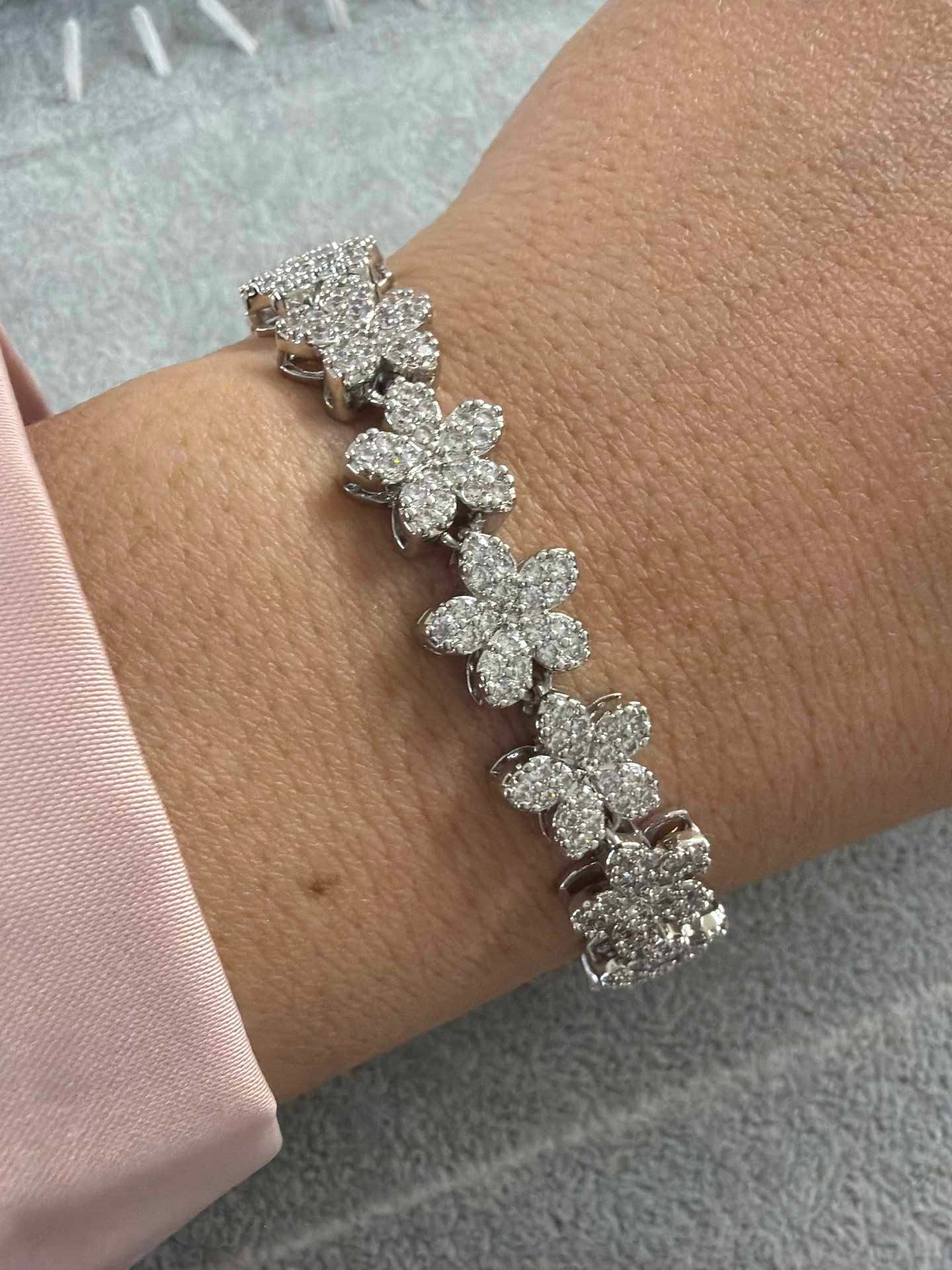 Flower Bracelet with paved cz