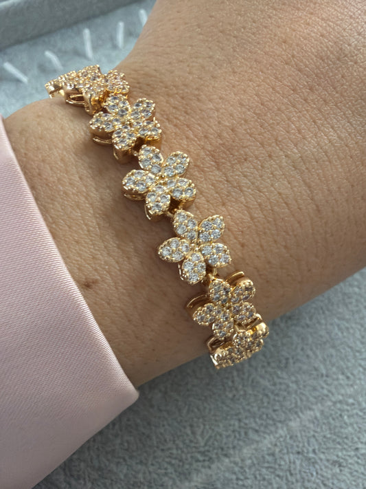 Flower Bracelet with paved cz