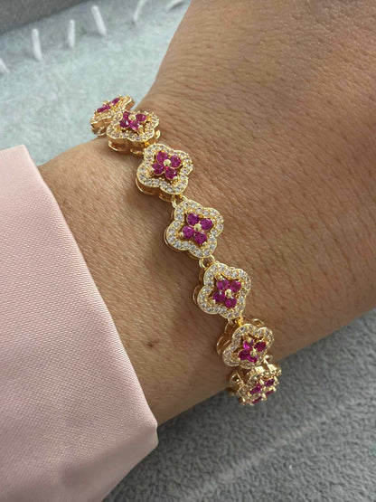 Clover Bracelet with paved cz pink 