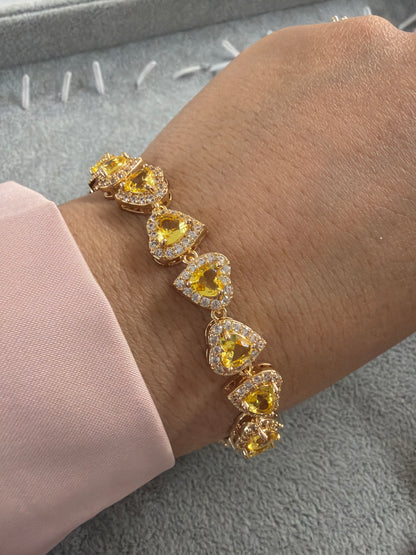 Yellow Heart  Bracelet with paved cz