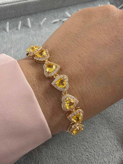Yellow Heart  Bracelet with paved cz 