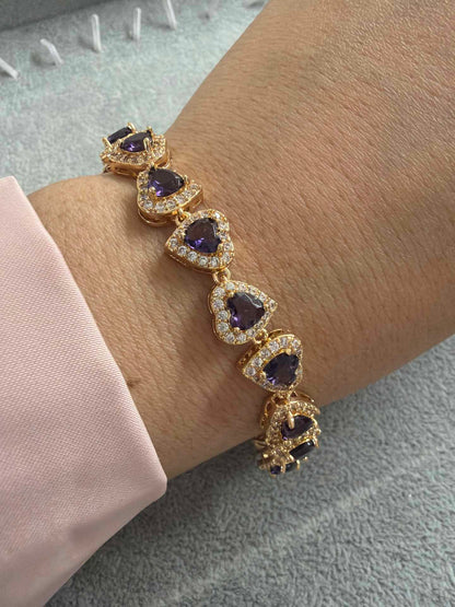 Purple Heart  Bracelet with paved cz 