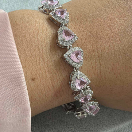 Pink Heart  Bracelet with paved cz 