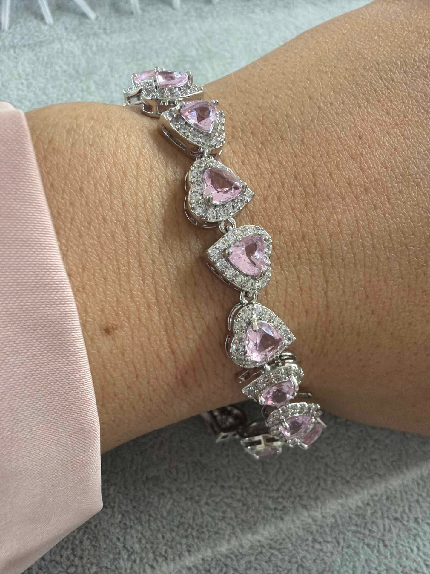 Pink Heart  Bracelet with paved cz 