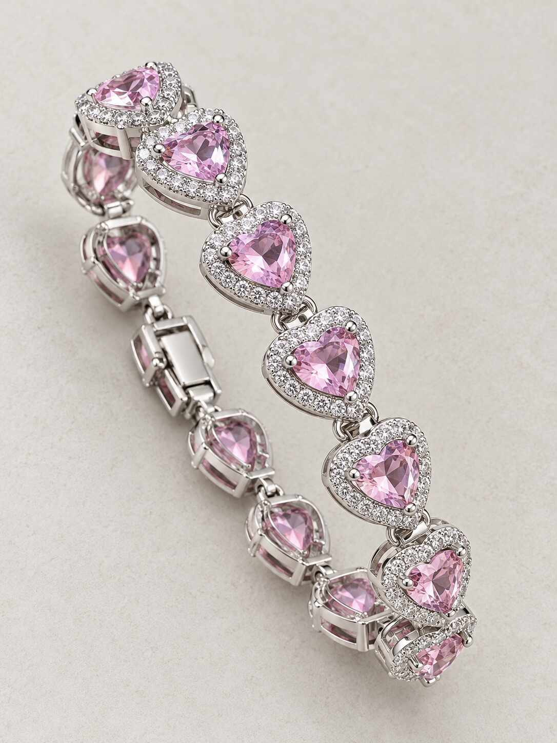 Pulseira de rivieira  Coracao rosa