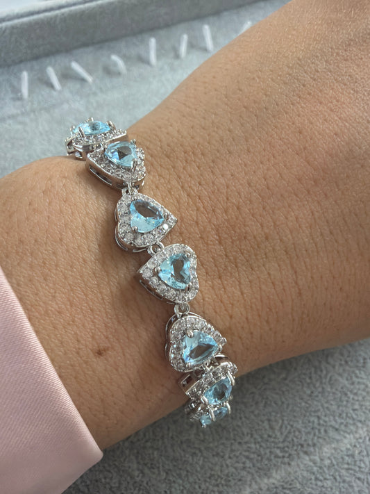 Blue Heart  Bracelet with paved cz