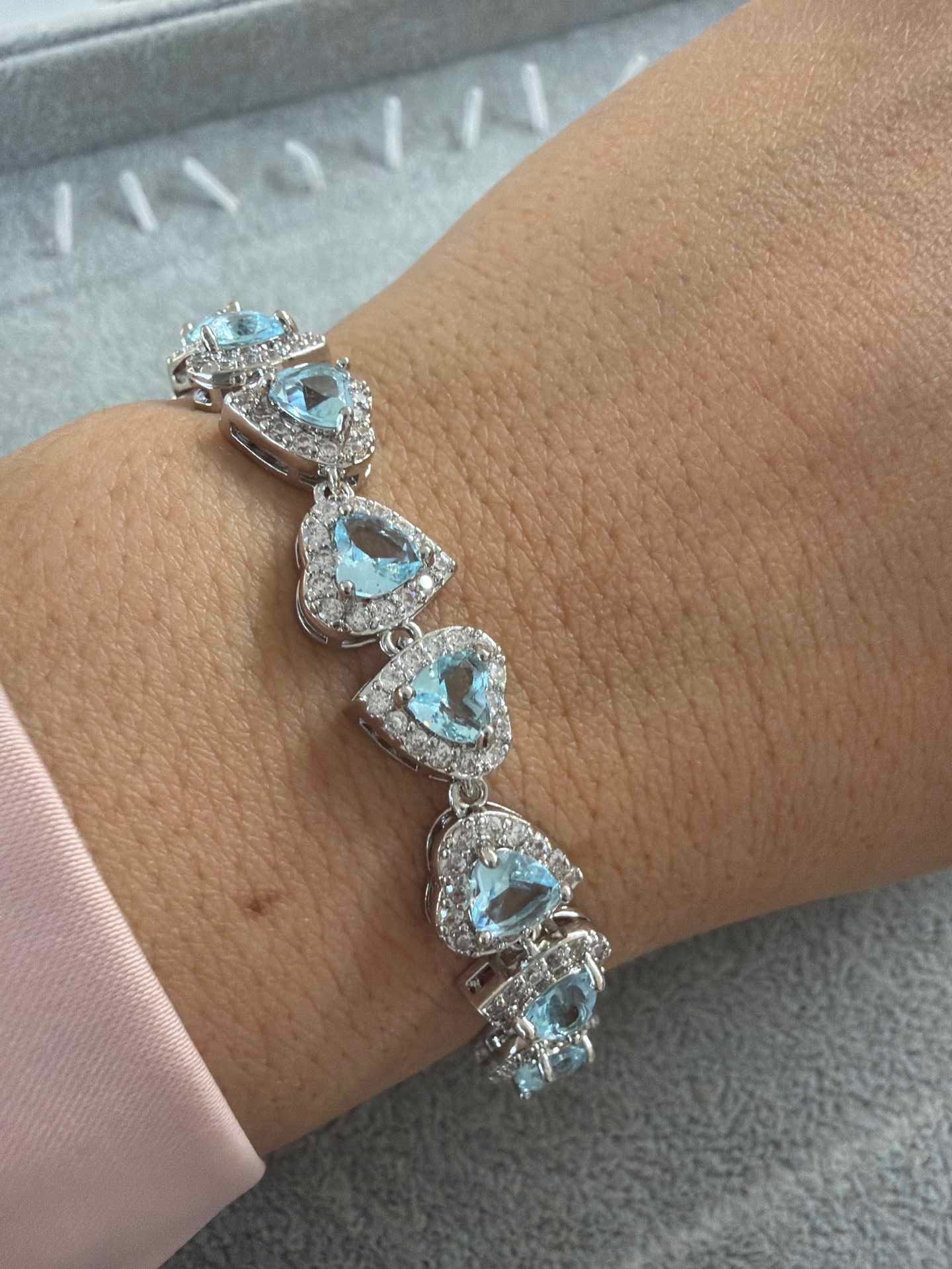 Blue Heart  Bracelet with paved cz 