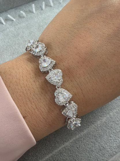 Clear Heart  Bracelet with paved cz