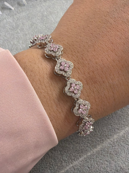 Pink Clover Bracelet with paved cz