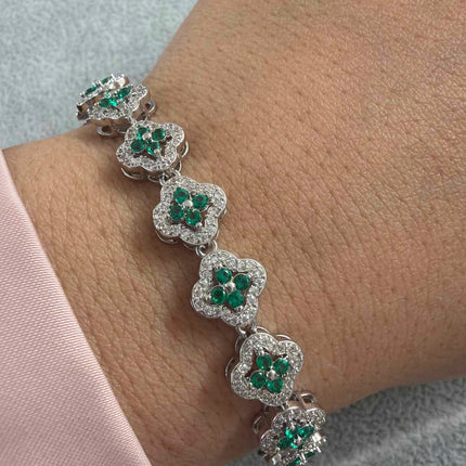 Green Clover Bracelet with paved cz