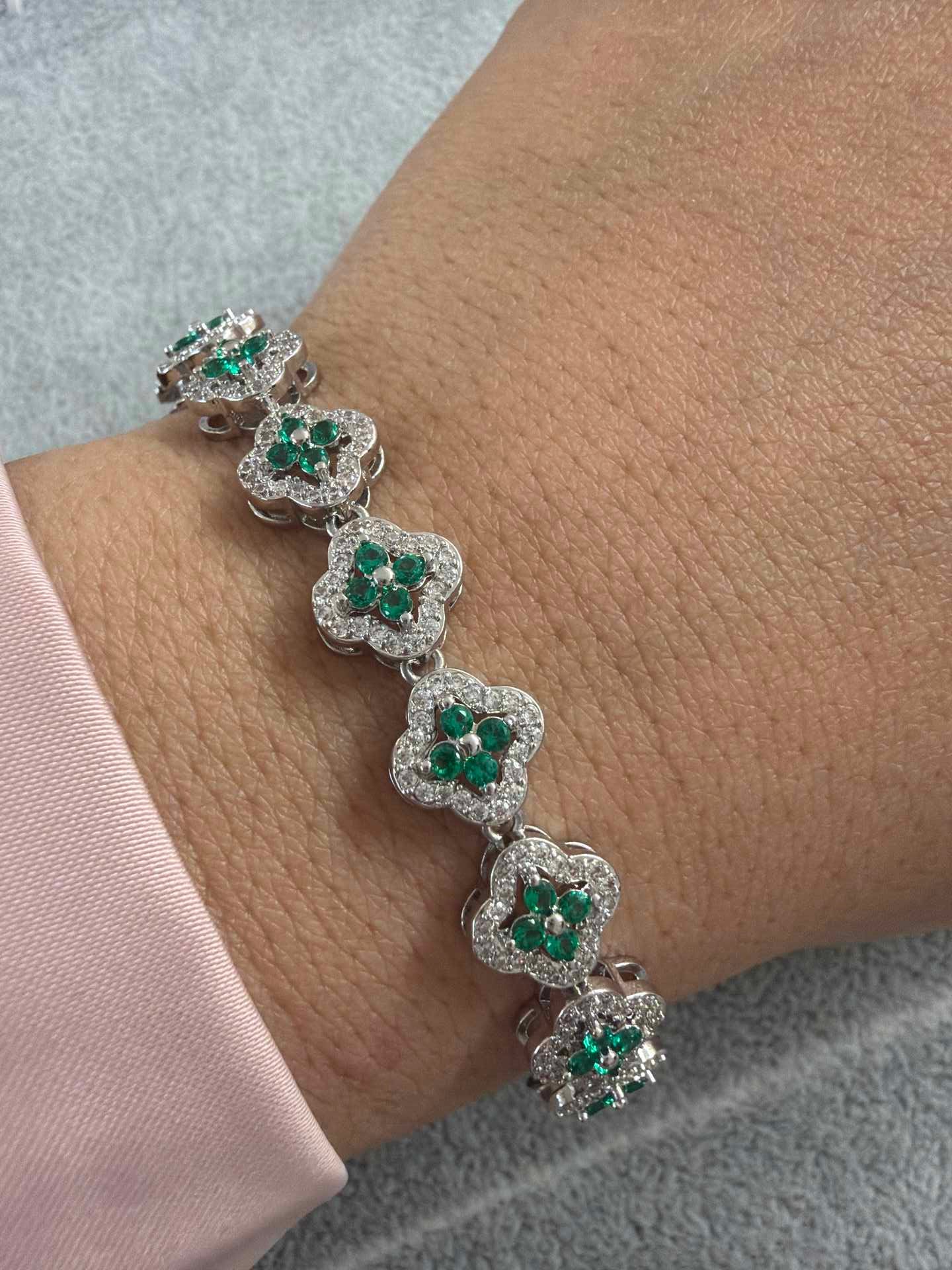 Green Clover Bracelet with paved cz