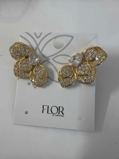 Half Flower earing with  detail in cz pave