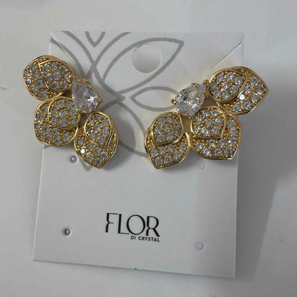 Half Flower earing with  detail in cz pave