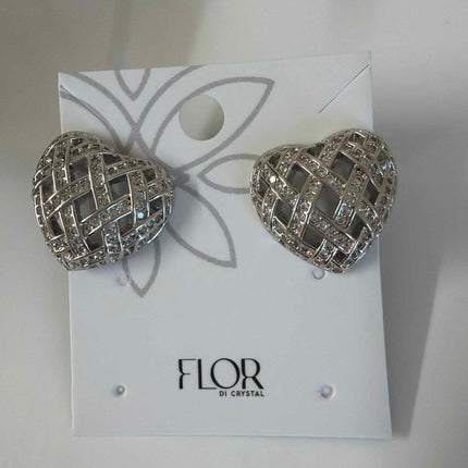 Heart basket patern earing  cz pave