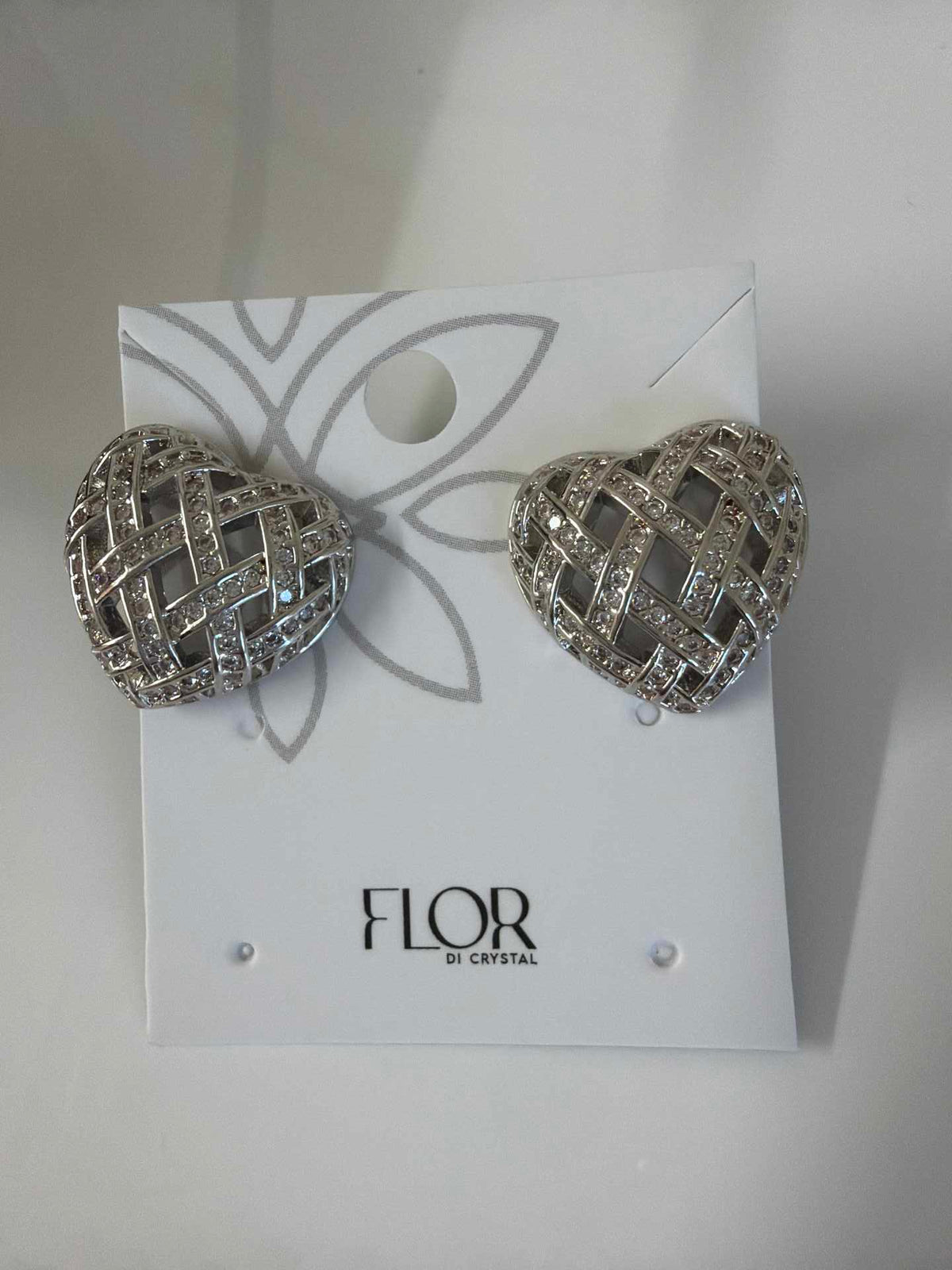 Heart basket patern earing  cz pave