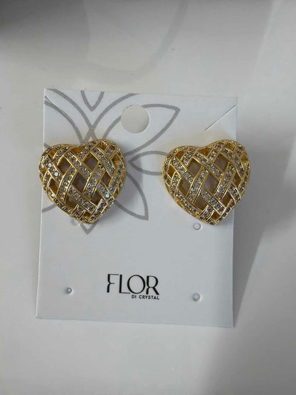 Heart basket patern earing  cz pave