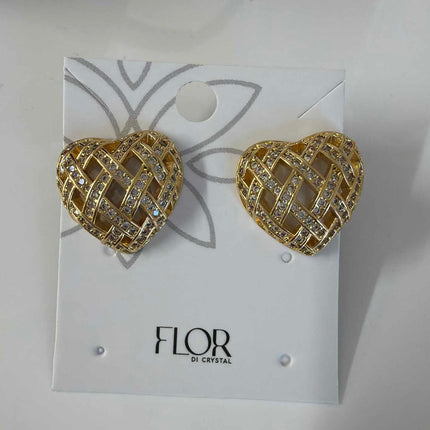 Heart basket patern earing  cz pave