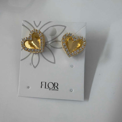 double heart earing  cz pave