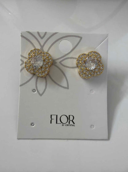 clover flower earing with center cz 