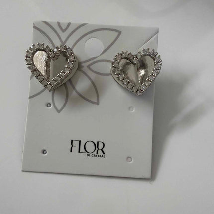 double heart earing  cz pave