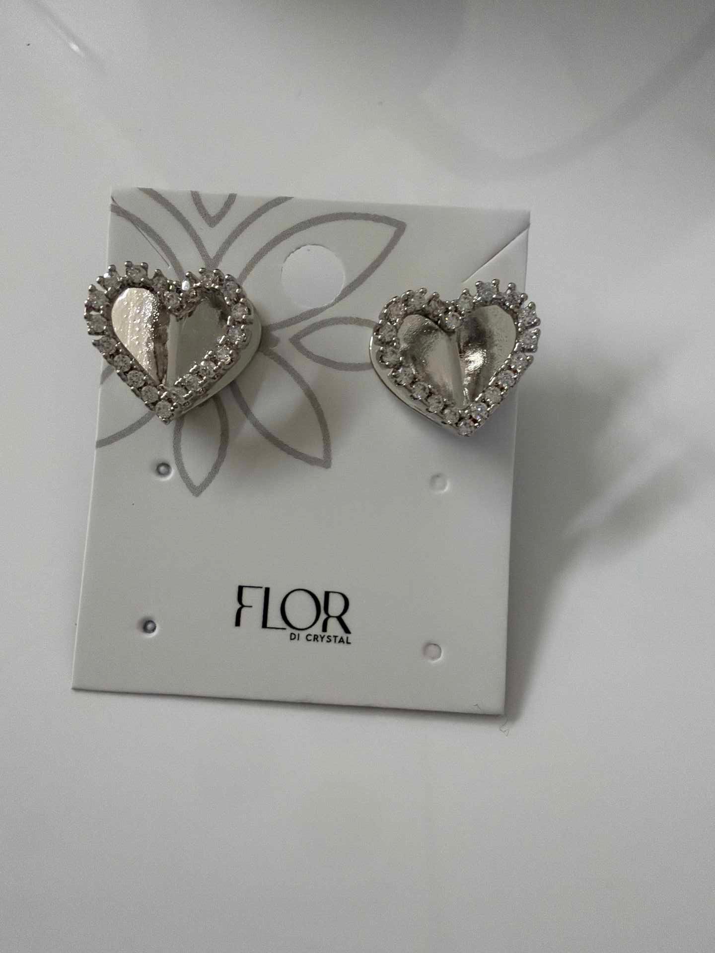 double heart earing  cz pave