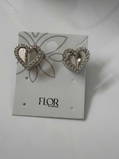 double heart earing  cz pave