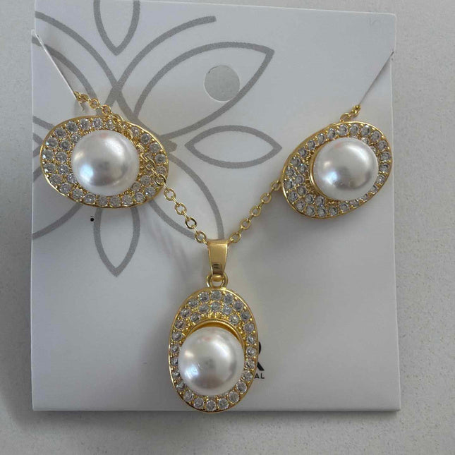 Conjunto insp perola e cravejado