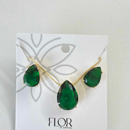 Teardrop clear cz emerald green large set