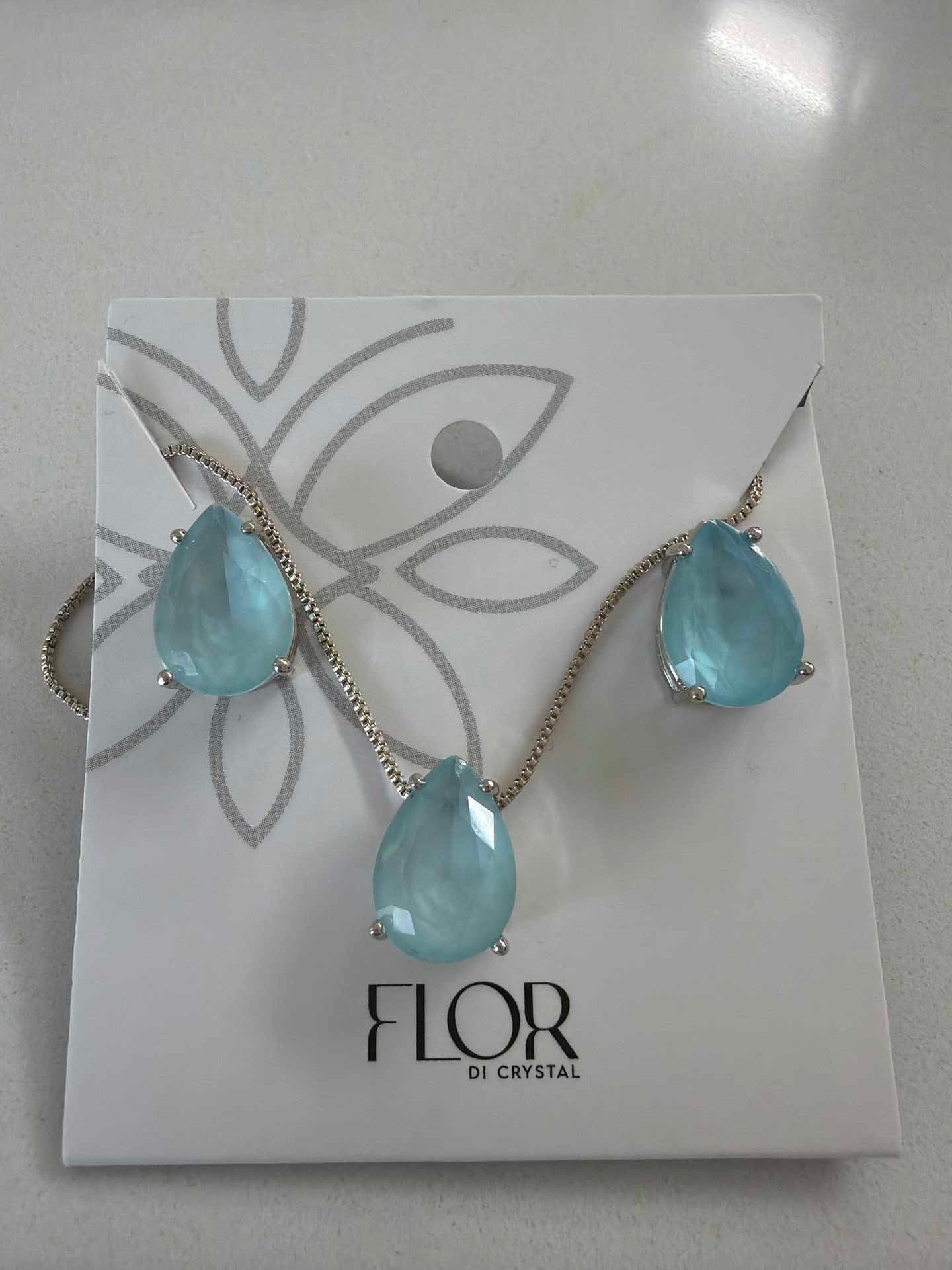 Teardrop  cz powder blue large set