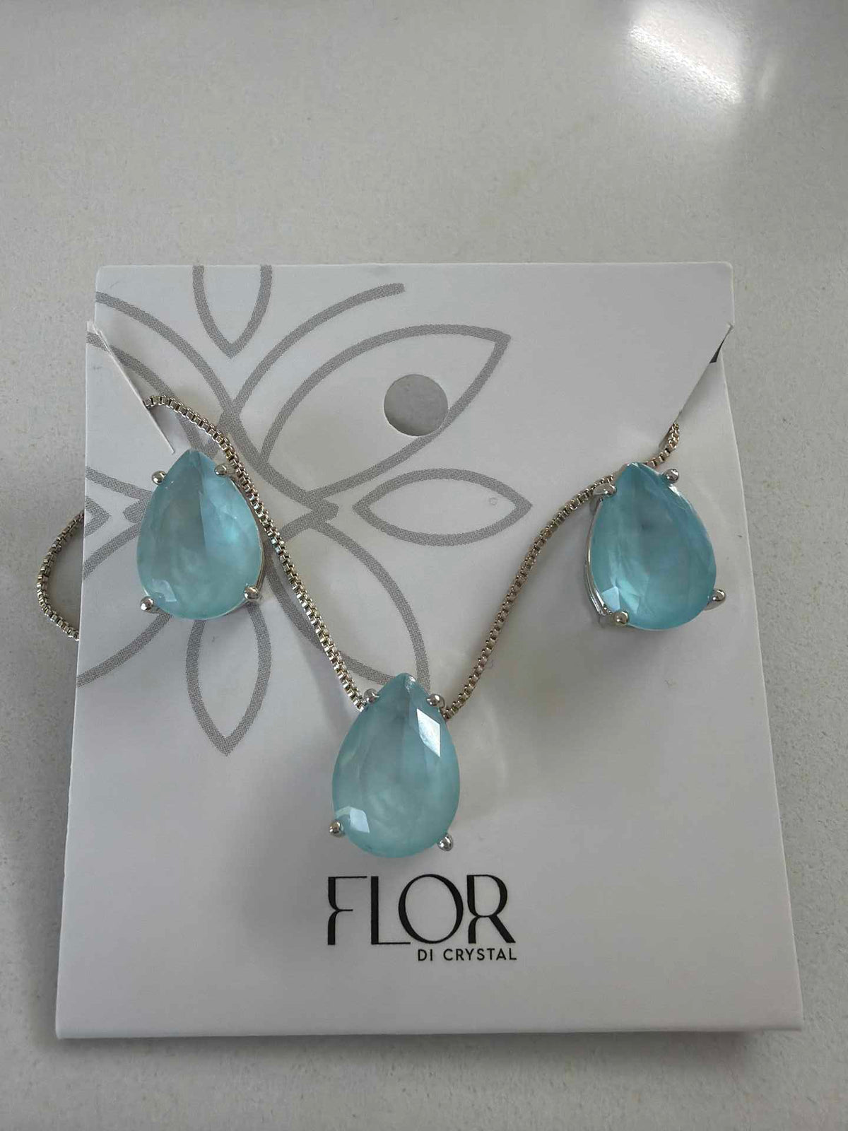 Teardrop  cz powder blue large set