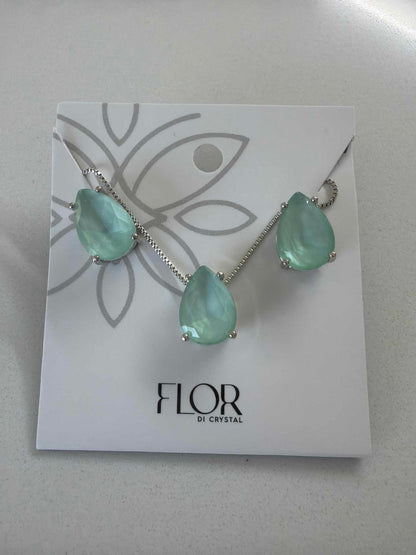 Teardrop  cz powder green large set