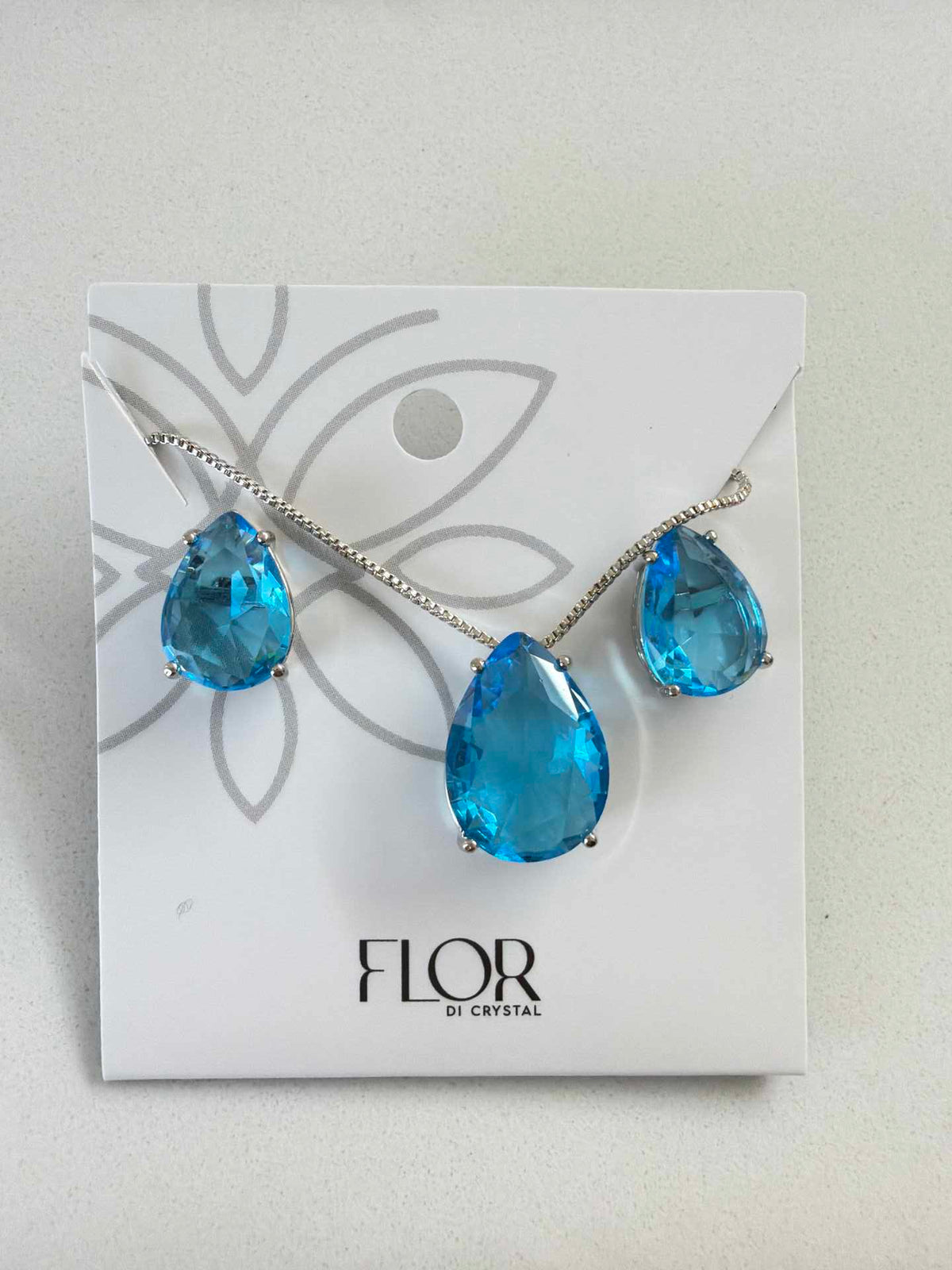 Teardrop  cz sky blue large set