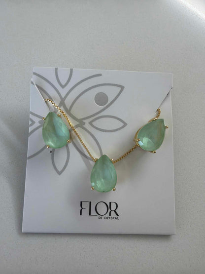 Teardrop  cz powder green large set