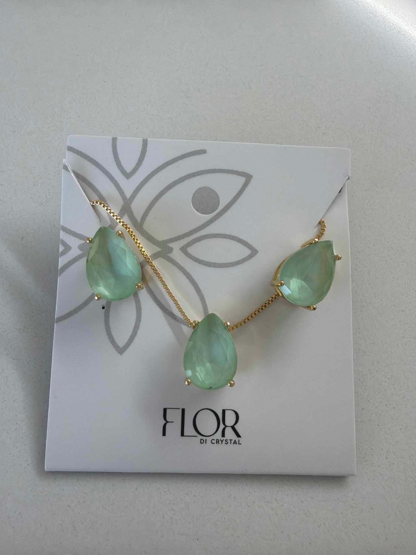Teardrop  cz powder green large set