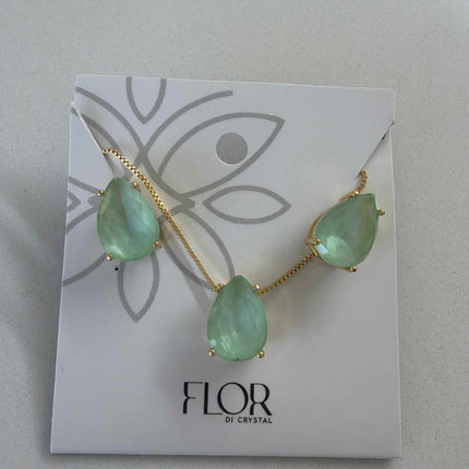 Teardrop  cz powder green large set