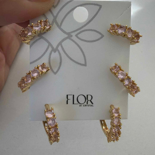 Trio de argolas cravejadas rosa bebe