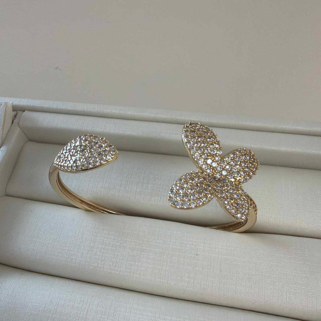 Pave bracelet in flower and leaf detail  cz