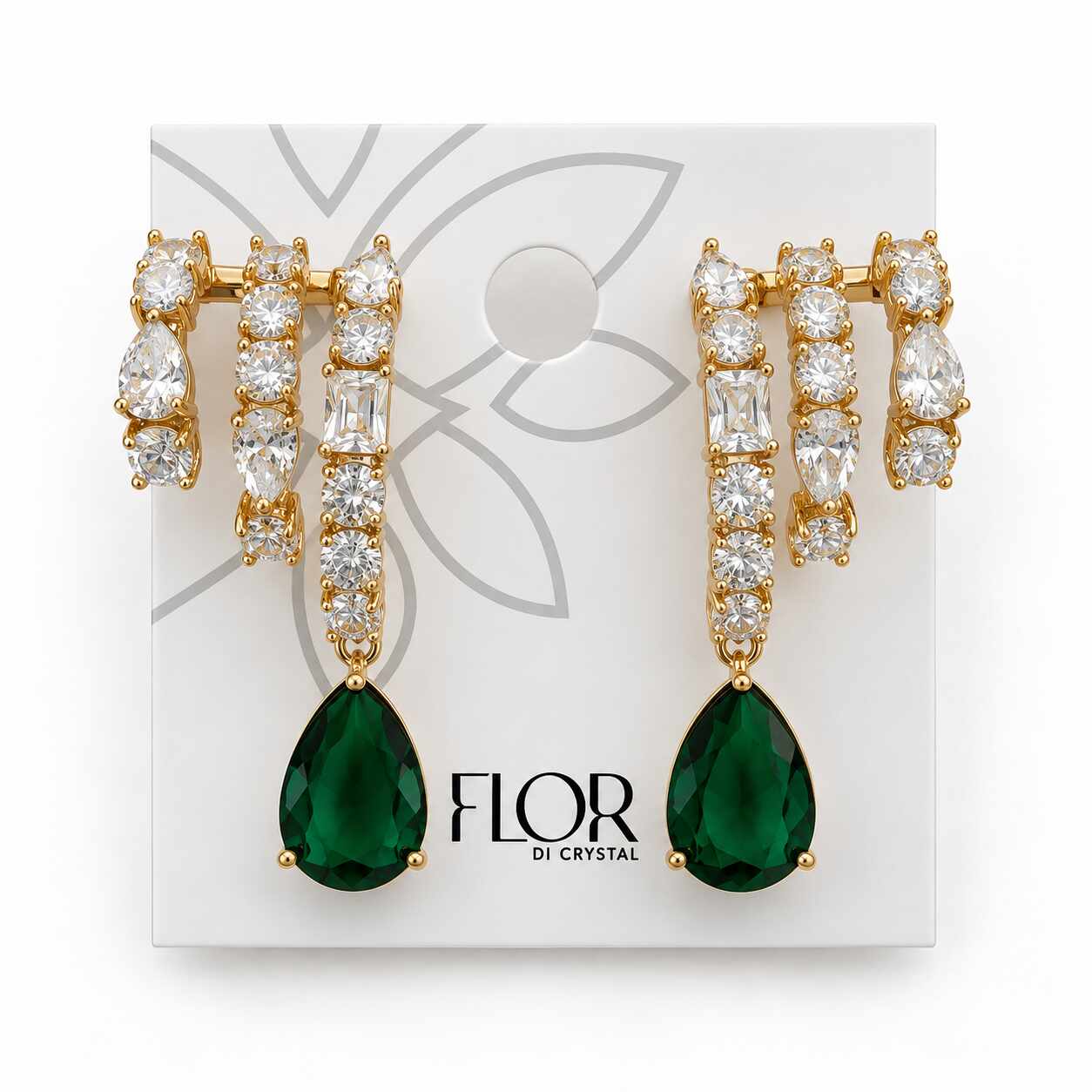 Brinco earcuff com pk gente gota esmeralda dourado