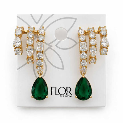Brinco earcuff com pk gente gota esmeralda dourado