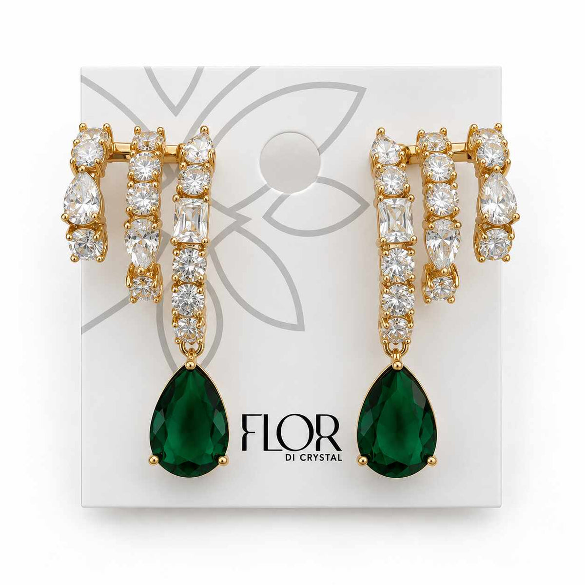 Brinco earcuff com pk gente gota esmeralda dourado