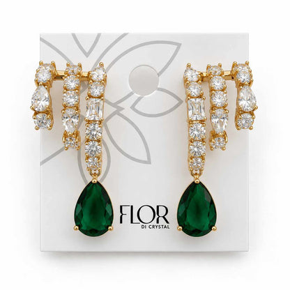 Brinco earcuff com pk gente gota esmeralda dourado