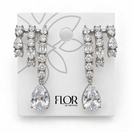 Brinco earcuff com pingente gota cristal rodio