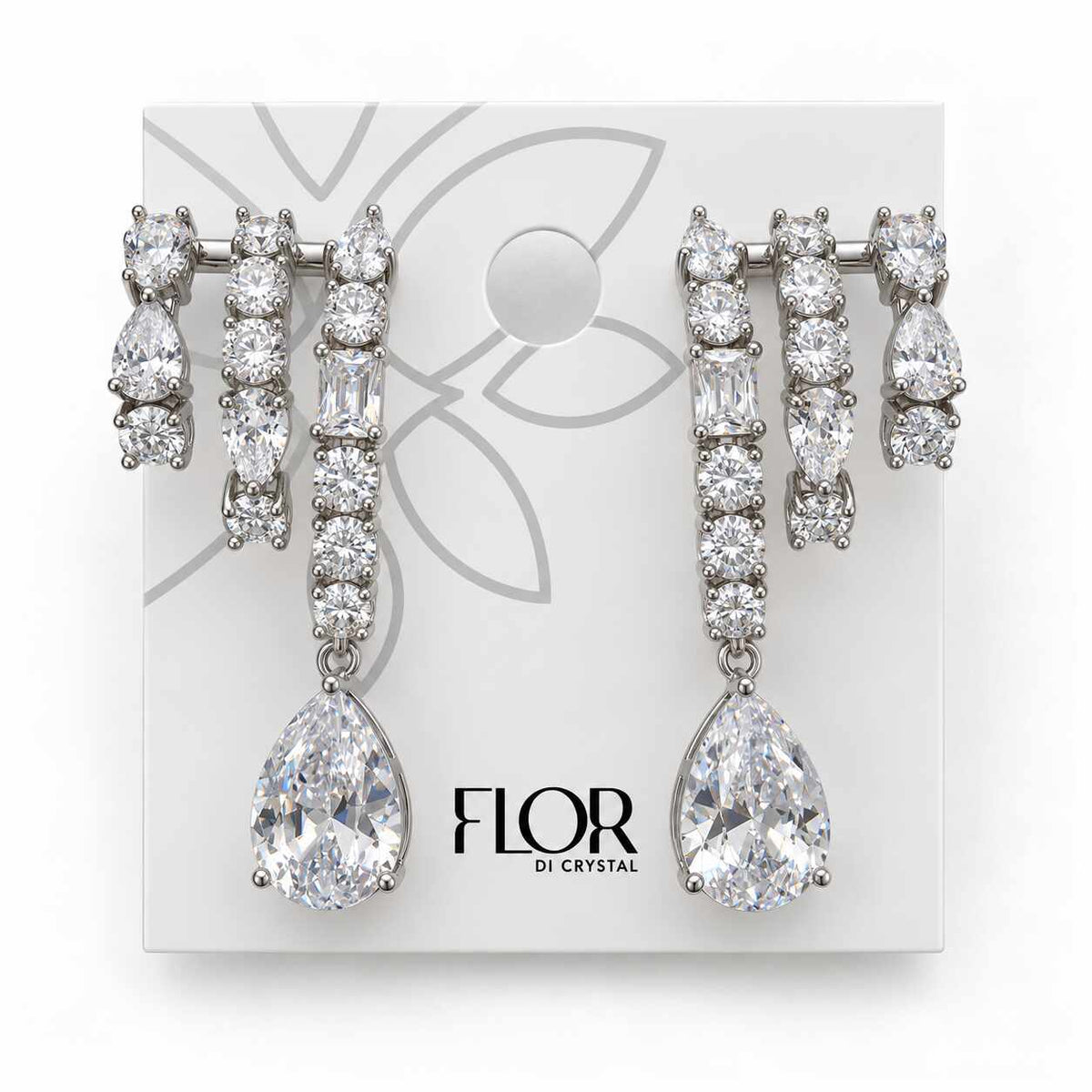 Brinco earcuff com pingente gota cristal rodio