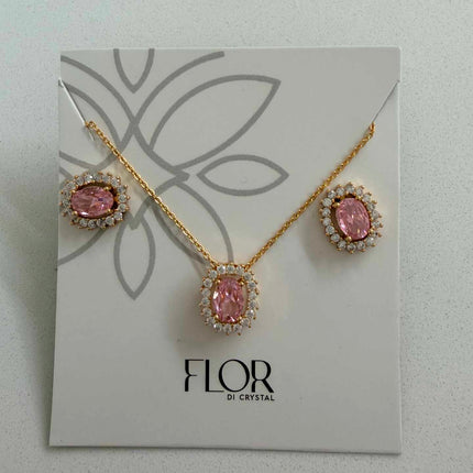 Halo set in pink cz