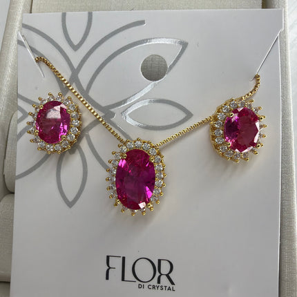 conjunto cravejado fushia pink oval