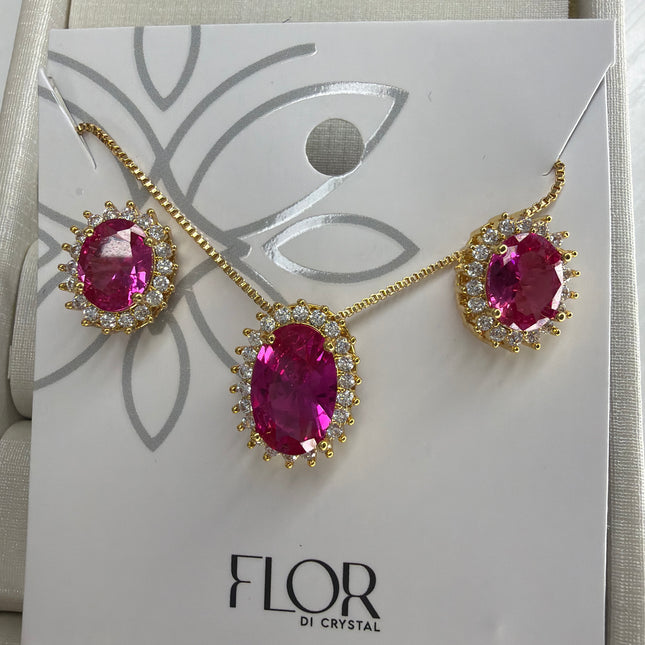 conjunto cravejado fushia pink oval