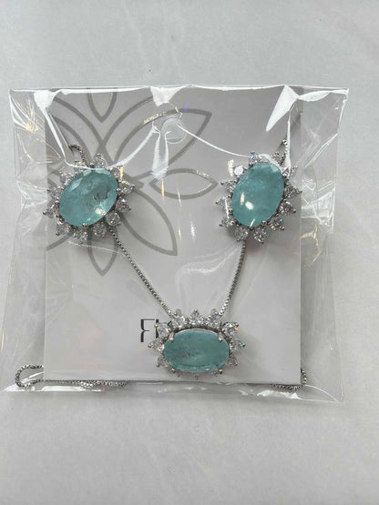Round blue paraiba  fusion w/ halo cz pave set 