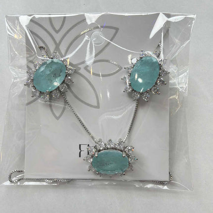 Round blue paraiba  fusion w/ halo cz pave set 