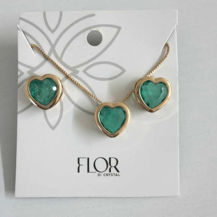 Heart emerald  fusion cz pave set 