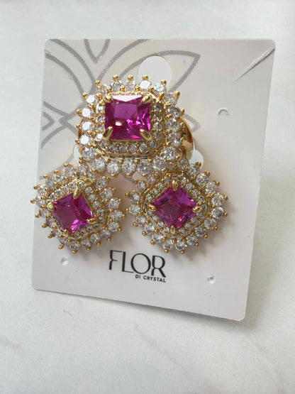 Ring and earing set in fushia 18k